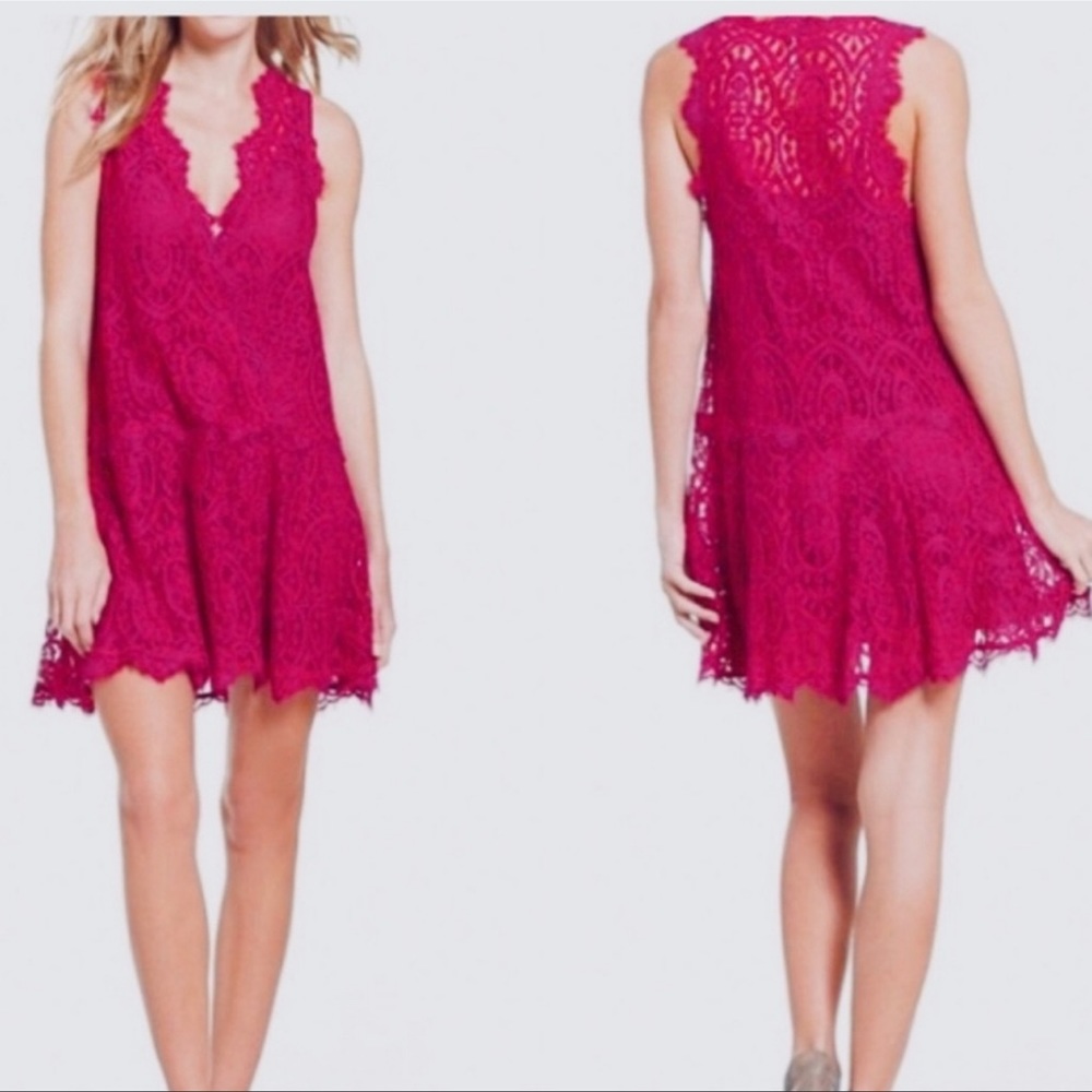 NWT FREE PEOPLE "HEART IN TWO" PINK LACE MINI DRESS XS